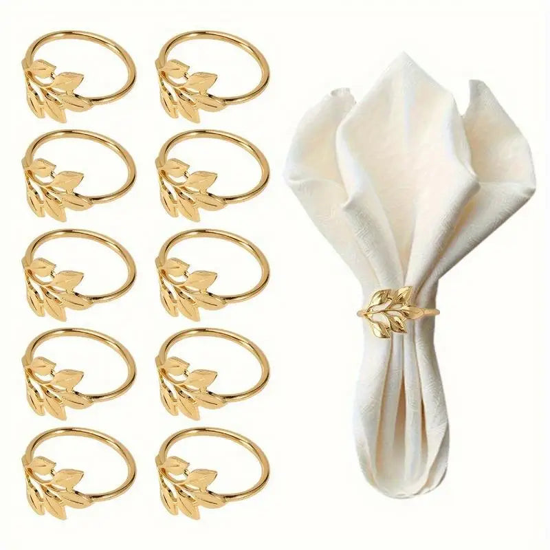 10pcs Leaf Napkin Rings – Carved Hollow Metal Alloy Set Napkin Rings Babs