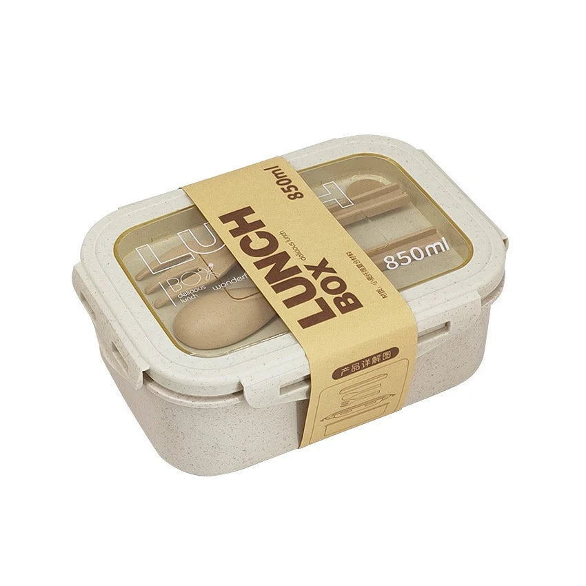 Wheat Straw Bento Lunch Box – BPA Free & Microwave Safe Bento Lunch Box Babs Beige Two squares One layer|850ml