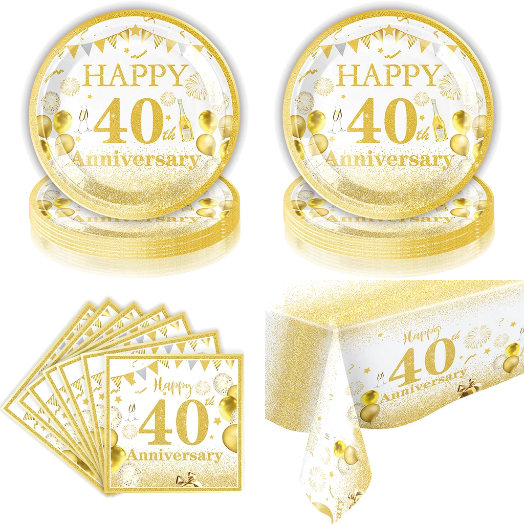 40th Birthday White & Gold Disposable Party Tableware Set Disposable Party Tableware Babs