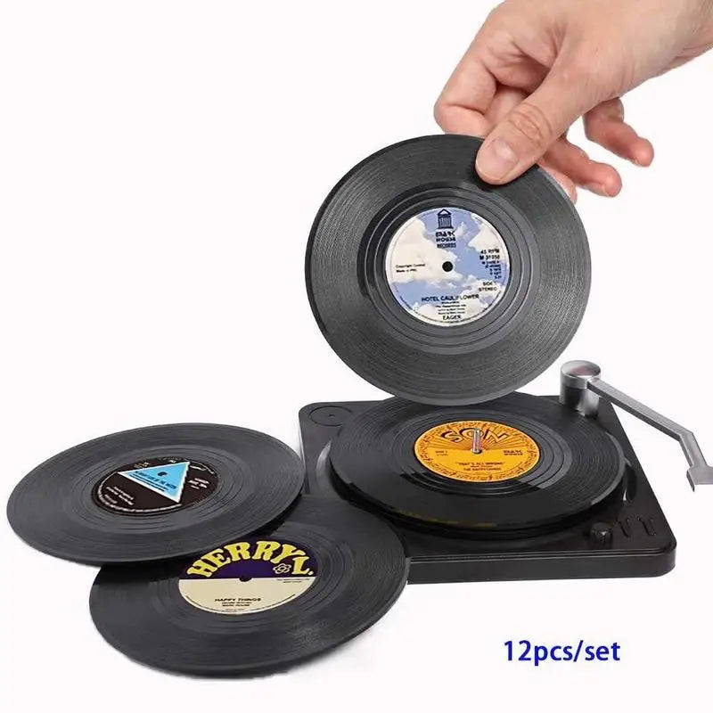Vinyl Record Coasters Set of 12 – Retro Music Mug Mat Drink Coaster Set Babs