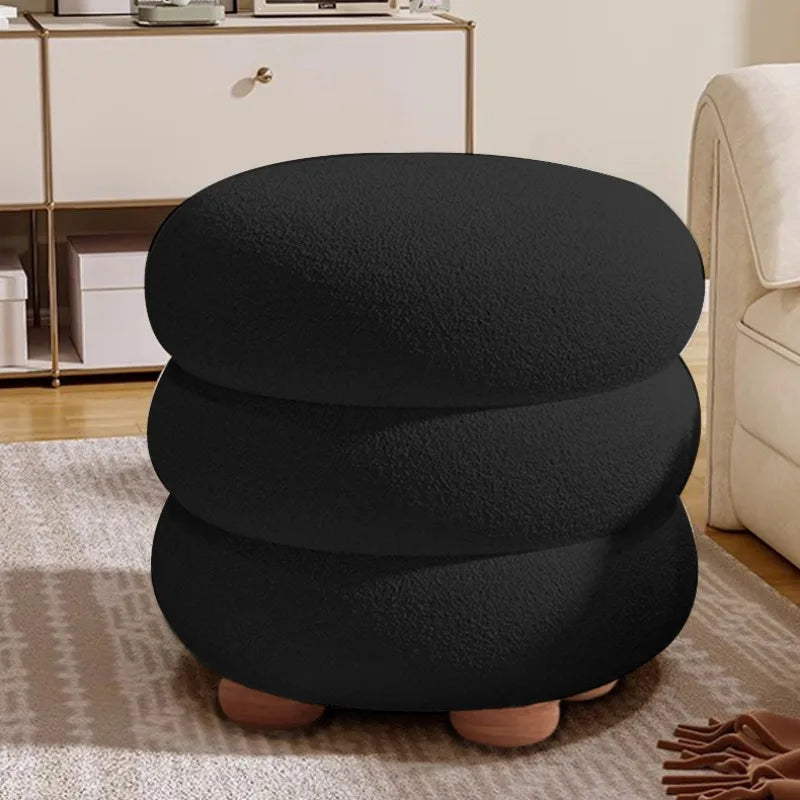 Modern Lambswool Round Stool – Luxury Bedroom & Vanity Seat Decorative Round Stool Babs