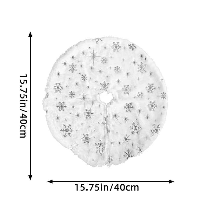 Mini 40cm Christmas Tree Skirt – White Snowflake Faux Fur Mat Christmas Tree Skirt Babs 2