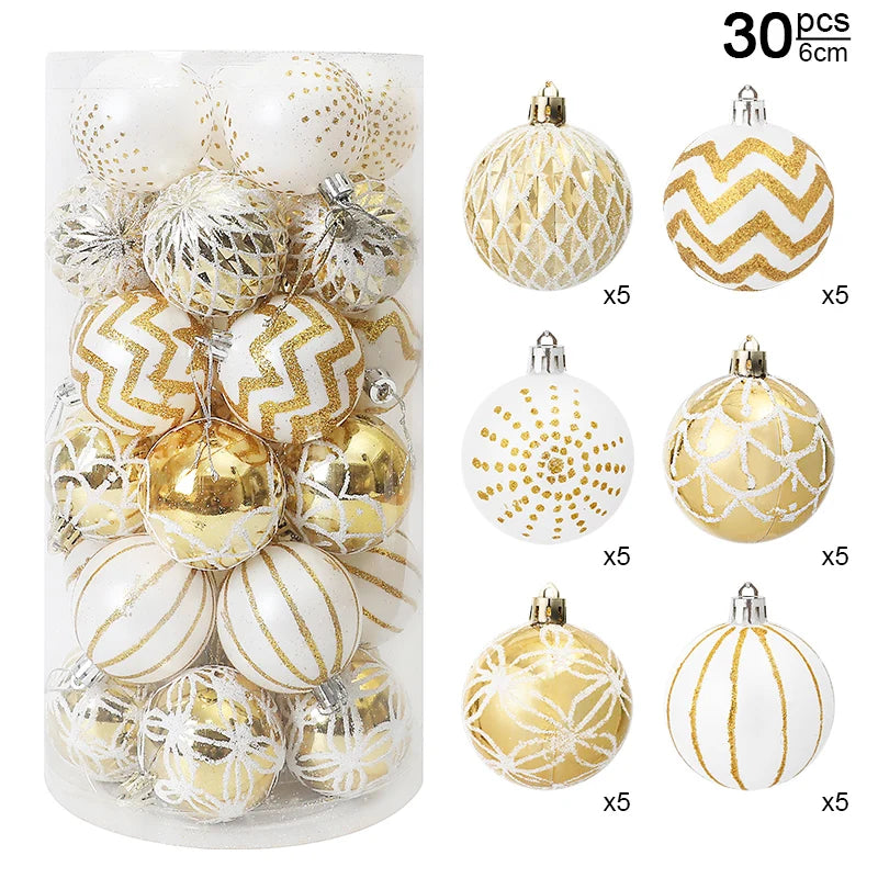 30pcs Gold & White Christmas Ball Ornaments 6cm Xmas Tree Decor Christmas Ball Ornaments Babs Gold White 6cm