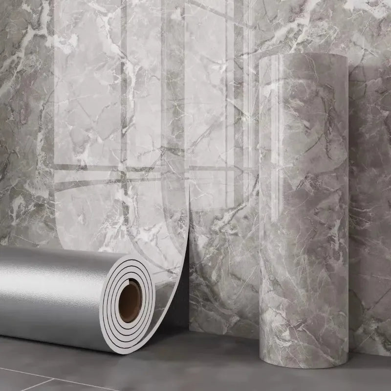 Peel & Stick Marble Wall Panel 300x40cm – Waterproof Foam Peel & Stick Wallpaper Babs Grey-1Roll