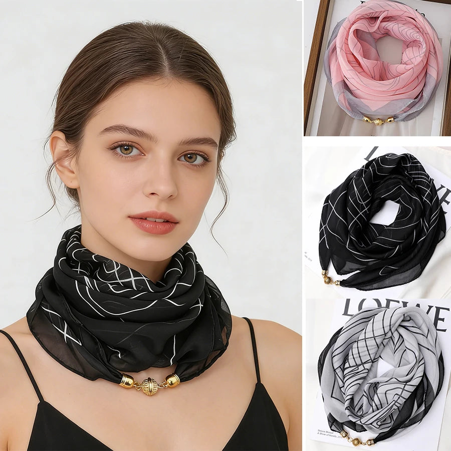Women's Lightweight Printed Magnetic Clasp Scarf | All-Season Women's Fashion Scarf Babs
