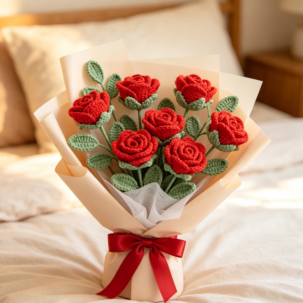 Handmade Crochet Yarn Rose Bouquet – Wedding & Home Decor Gift Crochet Flower Bouquet Babs