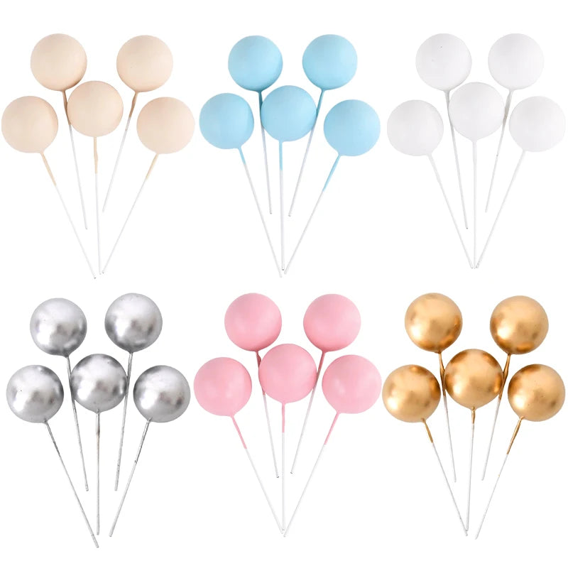 10Pcs Ball Cake Toppers Gold Blue Pink – Party & Wedding Cake Topper Set Babs