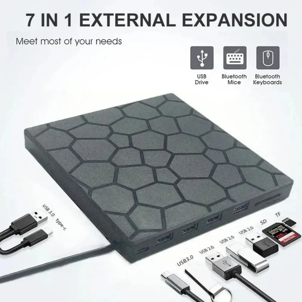 KEBIDUMEI 8-in-1 USB 3.0 External DVD CD Burner & Card Reader External Optical Drive Babs