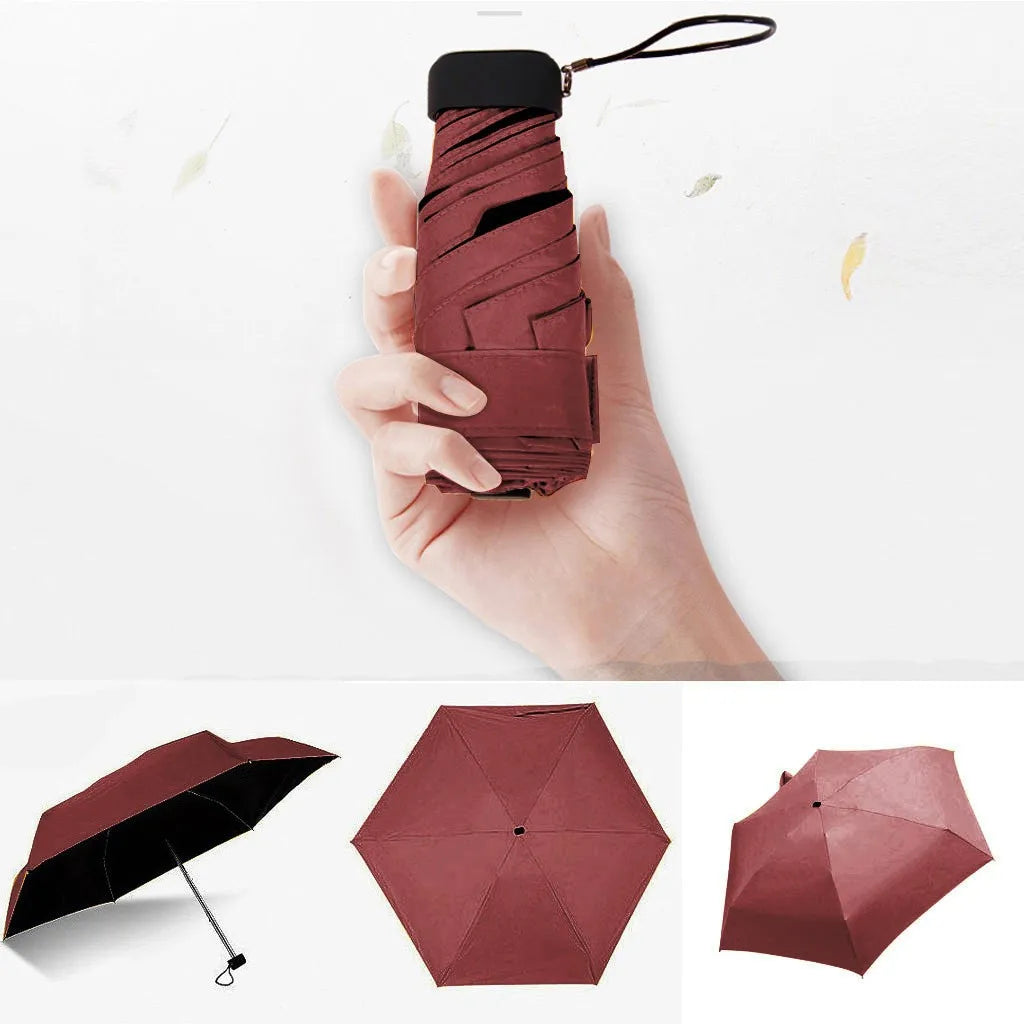 Mini Pocket Folding Umbrella – Ultralight Anti-UV Parasol Folding Umbrella Babs metal-fiber composite Red