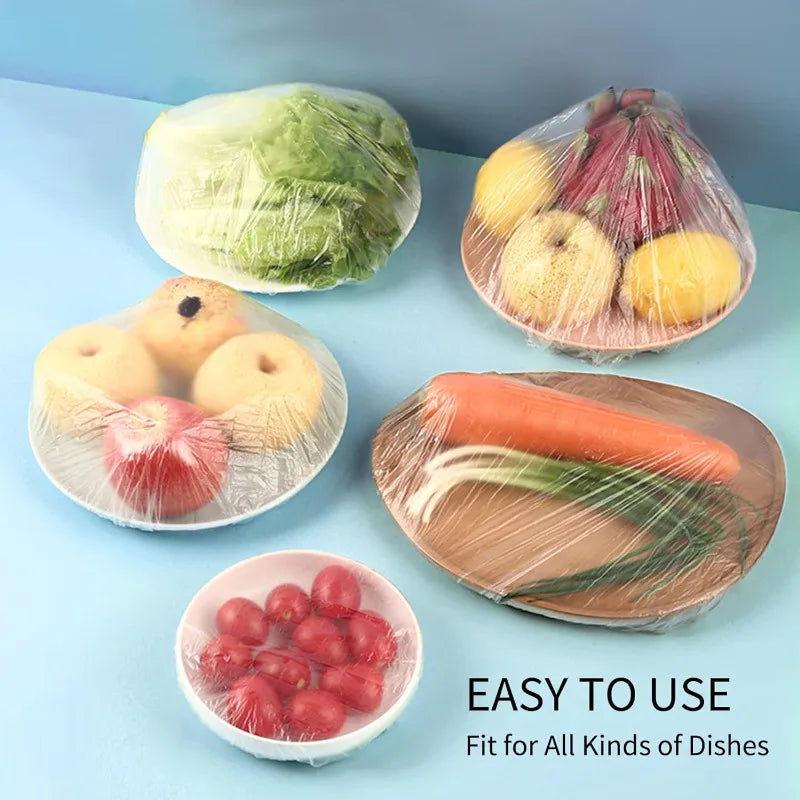 100Pcs Elastic Plastic Food Covers – Dish & Bowl Fresh Seal Food Storage Covers Babs