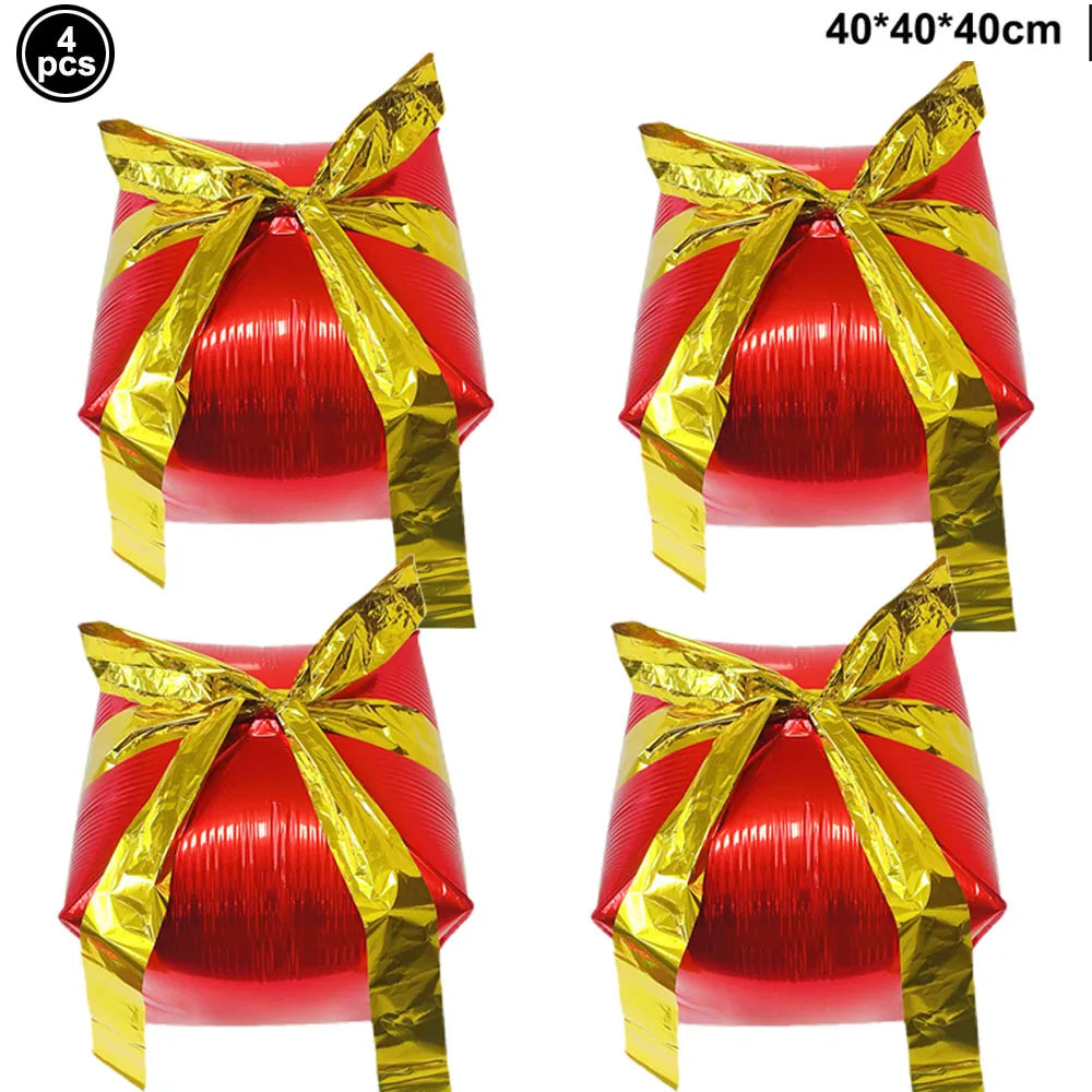 Christmas Gift Box Foil Balloons Red Green Gold Silver 2/4pcs Foil Party Balloons Babs Light Grey As pictures show