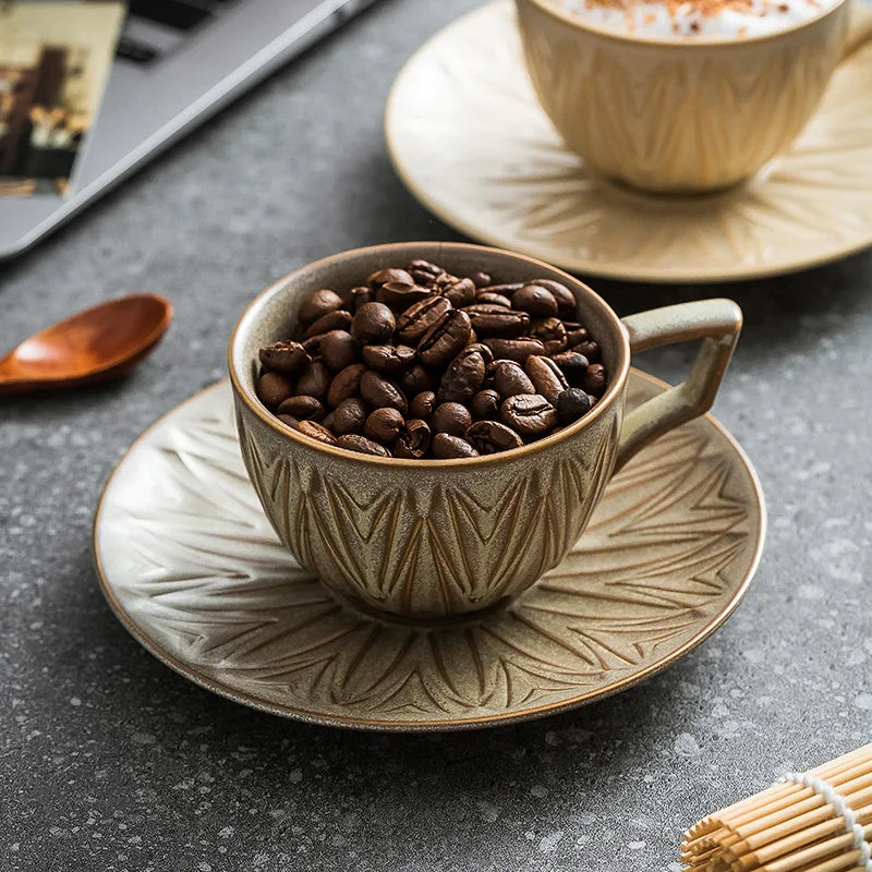 Triangular Ceramic Coffee Cup & Saucer Set – Vintage Style Coffee Cup & Saucer Babs
