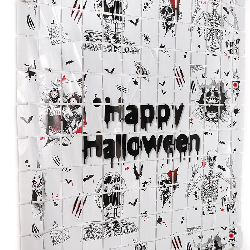 2M Halloween Skull Skeleton Foil Curtain Backdrop & Photo Prop Halloween Party Backdrop Babs