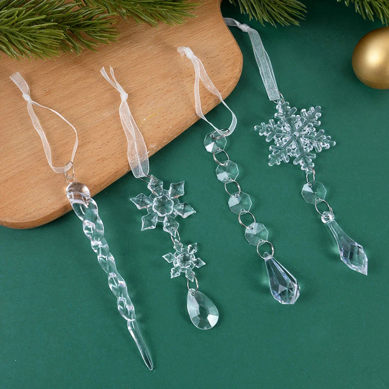 Acrylic Snowflake Christmas Ornaments – 5/10Pcs Ice Pendants Christmas Tree Ornaments Babs