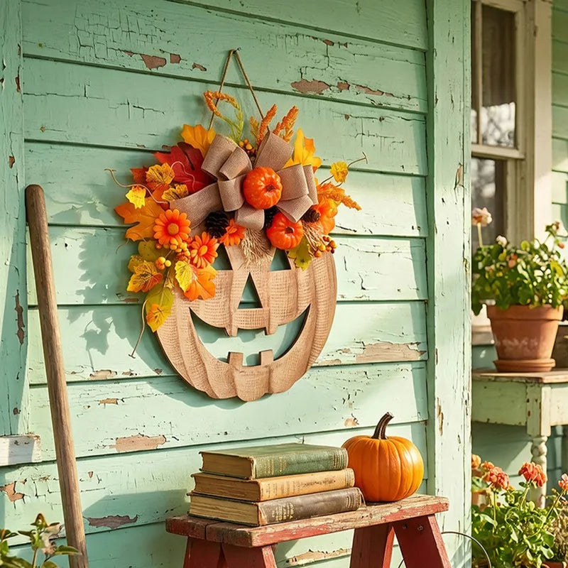 Halloween Wooden Pumpkin Floral Hanging Wreath | Fall Decor Fall Hanging Wreath Babs