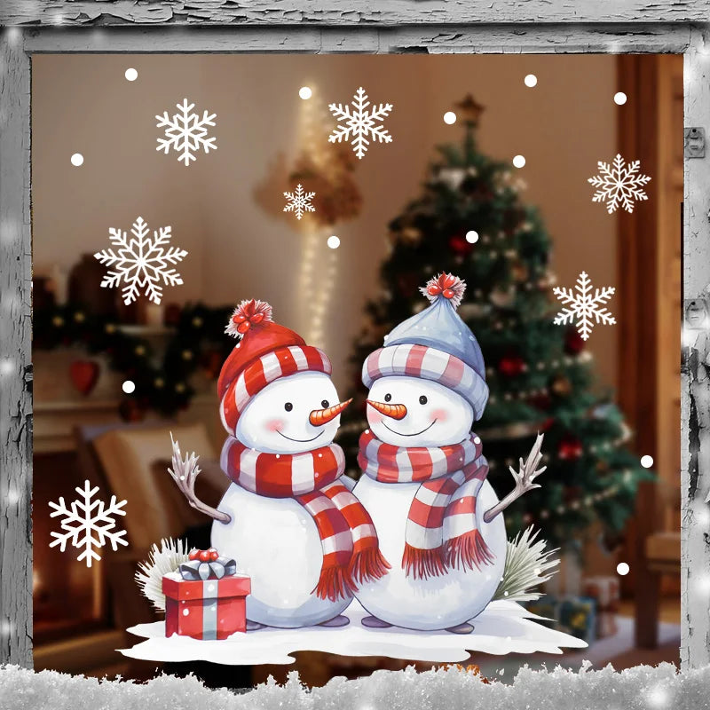 Cartoon Christmas Window Stickers – Santa & Snowman Decals 2025 Window Stickers Babs