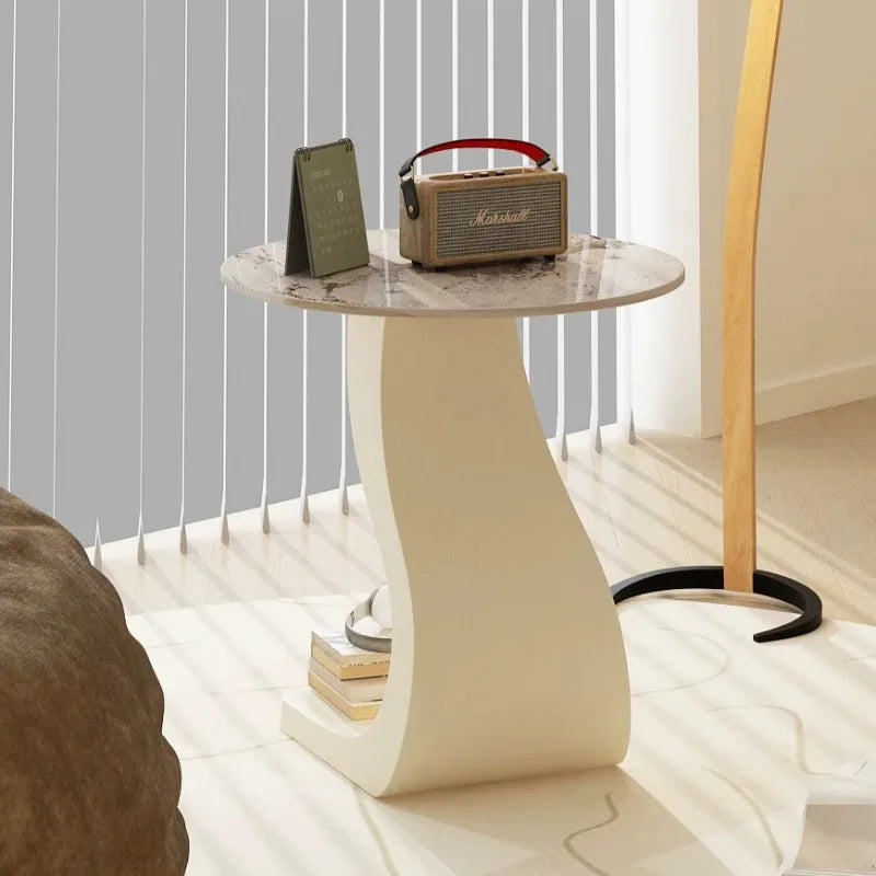 Modern Round Side Table – Rock Slab Top & Iron Frame, 50×55cm Round Side Table Babs
