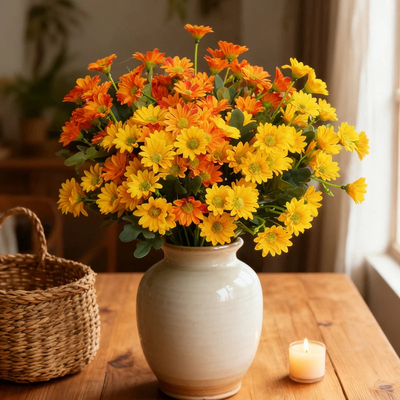 21-Head Faux Silk Daisy Bouquet – Artificial Flowers for Home Décor Artificial Flower Bouquet Babs