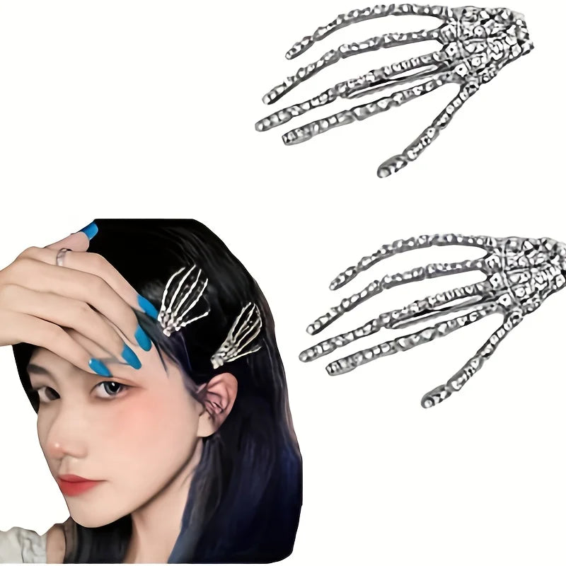 2-Piece Rhinestone Skull Hand Hair Clips – Halloween Barrettes Hair Clip Barrettes Babs