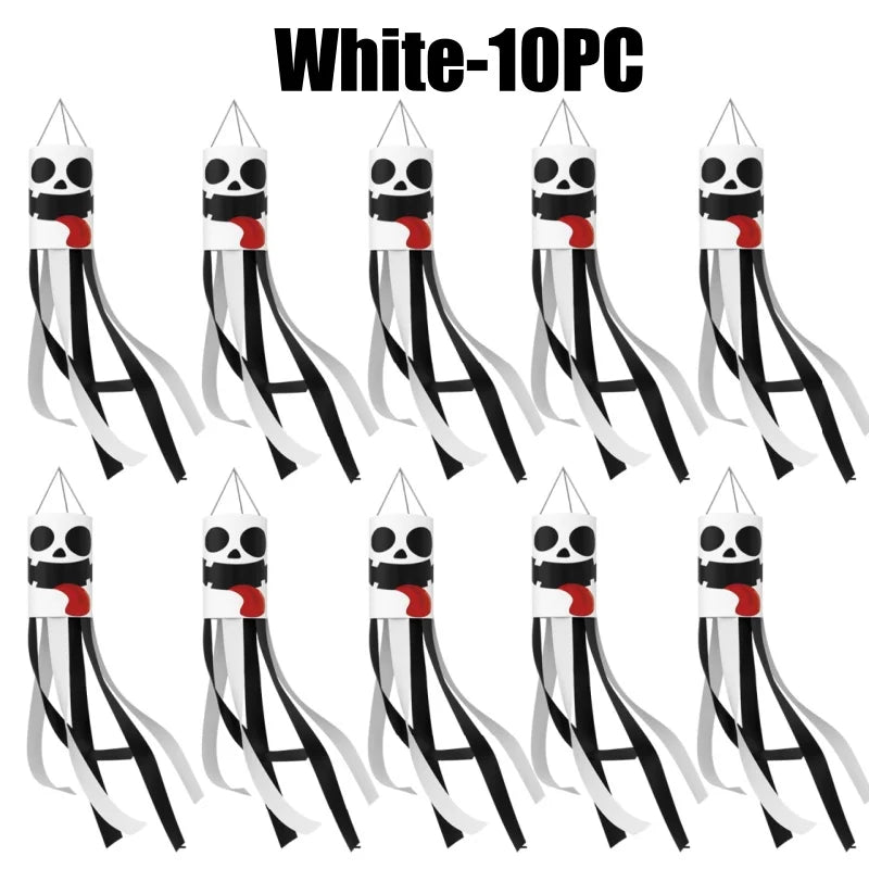 Halloween Windsock Flags – Ghost Pumpkin Skeleton Outdoor Decor Halloween Windsock Flag Babs White-10PC