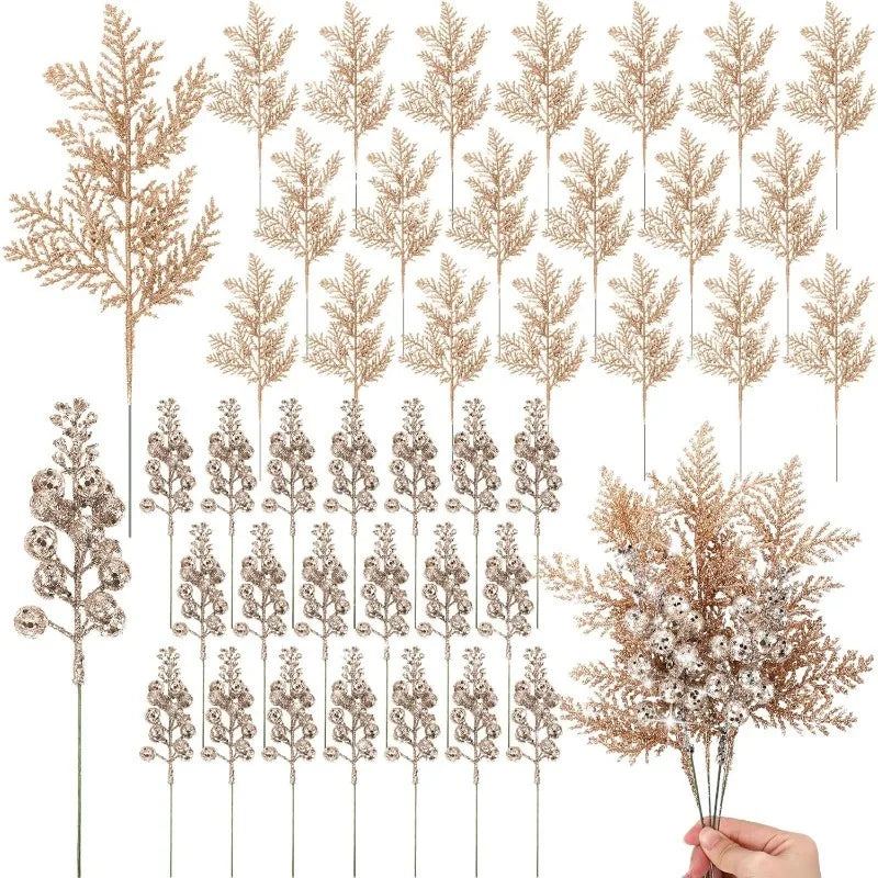 Glitter Christmas Artificial Berry Bouquet Set – 10 Pcs Xmas Decor Christmas Berry Ornament Babs