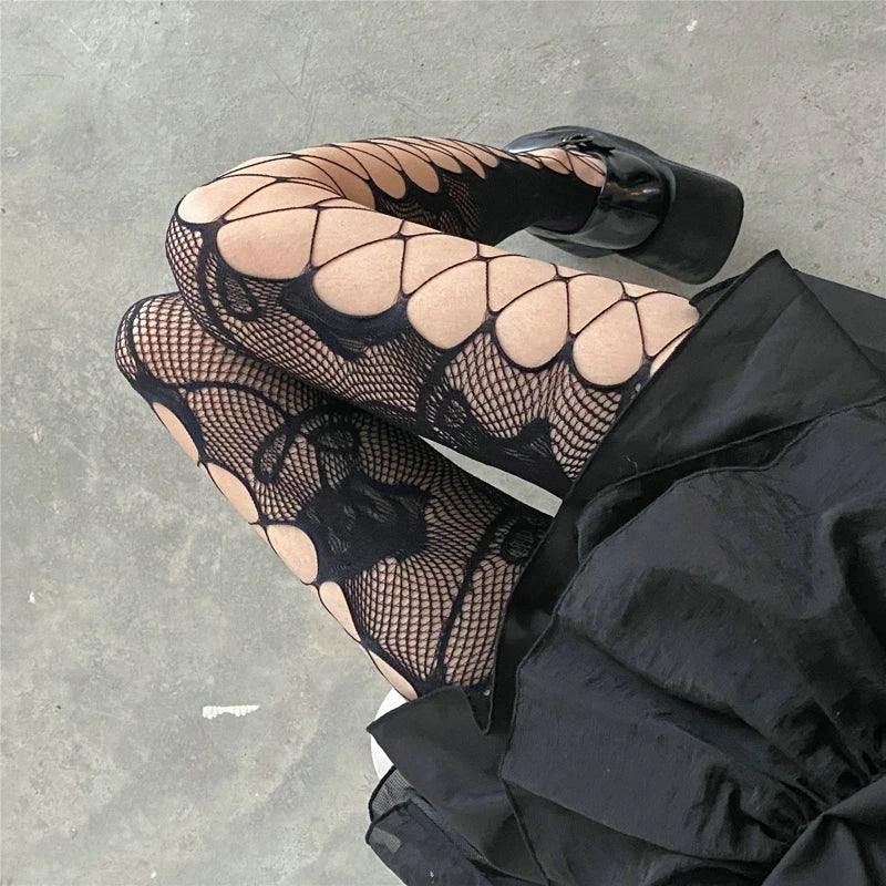 Gothic Fishnet Tights – Patterned Mesh Pantyhose for Women Fishnet Pantyhose Tights Babs black