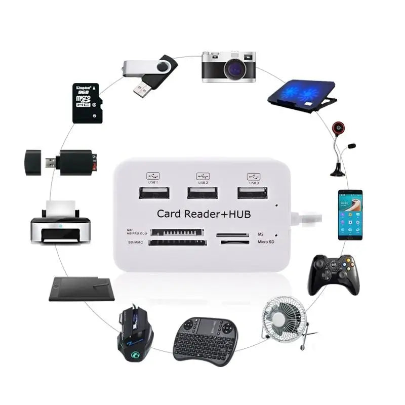 USB 2.0 Hub – 3-Port Splitter & Card Reader for Laptop & PC USB Hub Babs