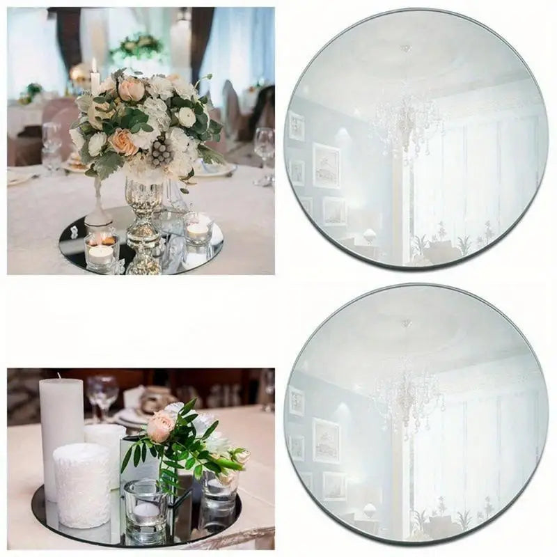 6pc Round Acrylic Mirror Plates – Candle Tray & Centerpiece Decorative Mirror Tray Babs