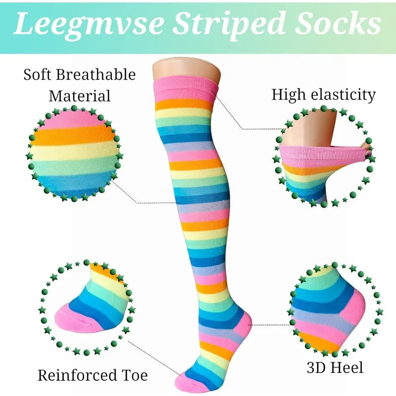 Rainbow Striped Over-Knee Socks – Soft Elastic Long Stockings Over-Knee Stockings Babs