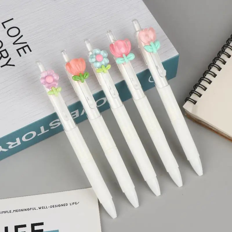 Tulip Flower Ballpoint Pens 0.5mm Black Ink | 5 or 10 Pack Ballpoint Pen Set Babs