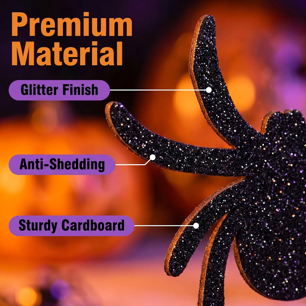 18pcs Halloween Glitter Black Spider Hanging Decorations Halloween Hanging Decor Babs