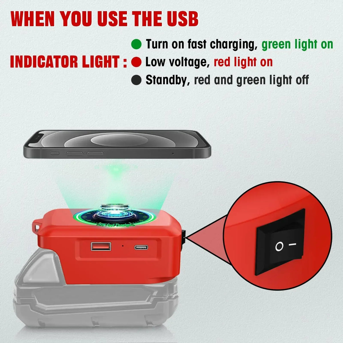 Milwaukee 18V Battery USB-C & Wireless Charger Adapter Battery Charger Adapter Babs