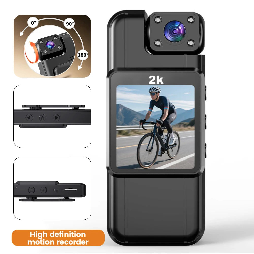 KEBIDUMEI 2K Mini Body Camera 180° Rotatable Dash Cam DVR Mini Body Camera Babs black