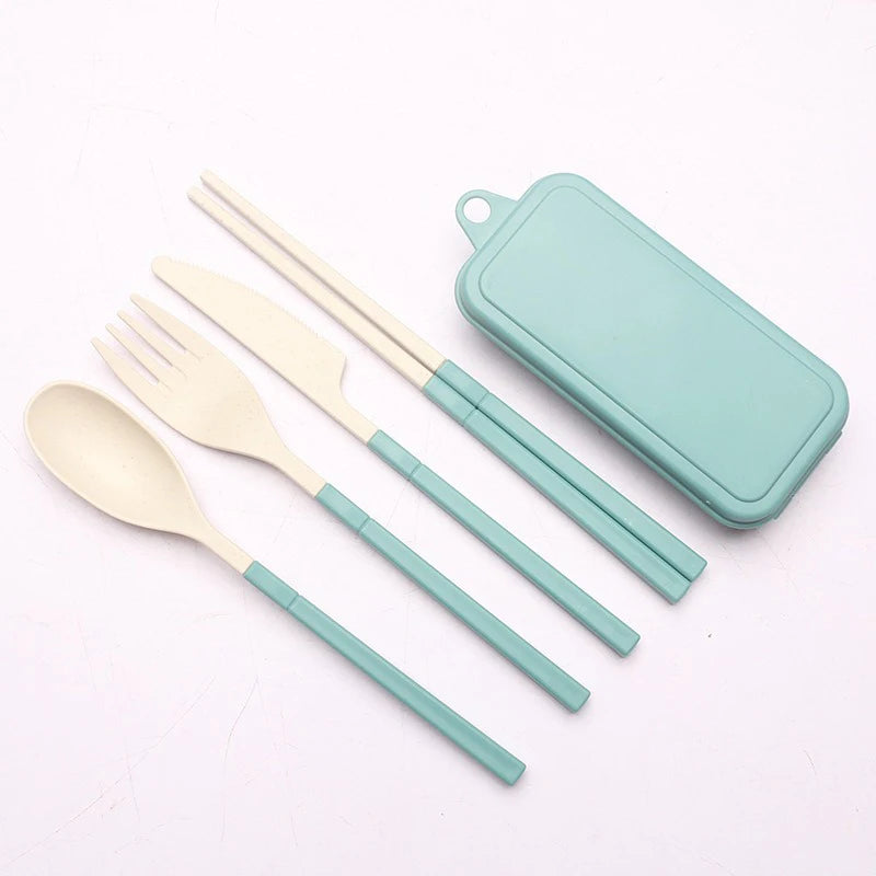 4-Piece Wheat Straw Portable Cutlery Set – Camping & Lunch Portable Cutlery Set Babs Deep Green