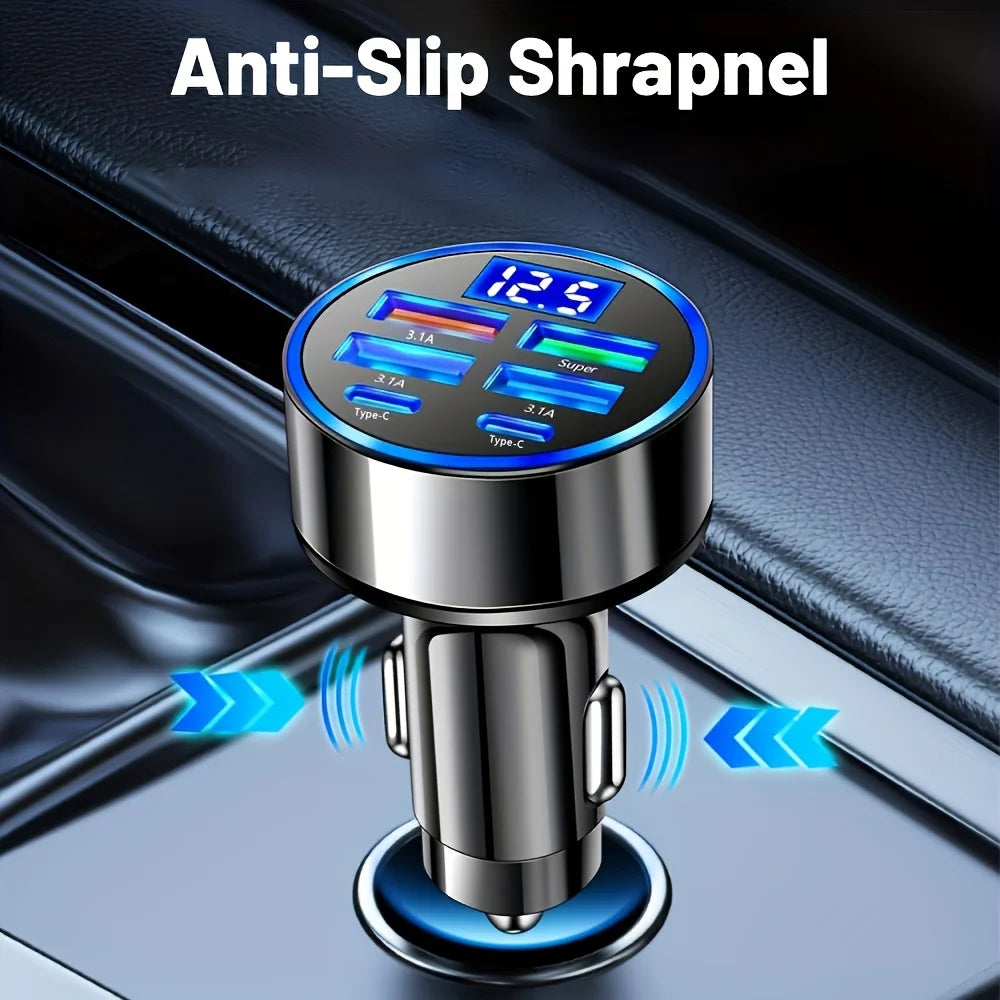 6-in-1 Fast Car Charger 3.1A Dual USB-C with Digital Display Car Charger Adapter Babs