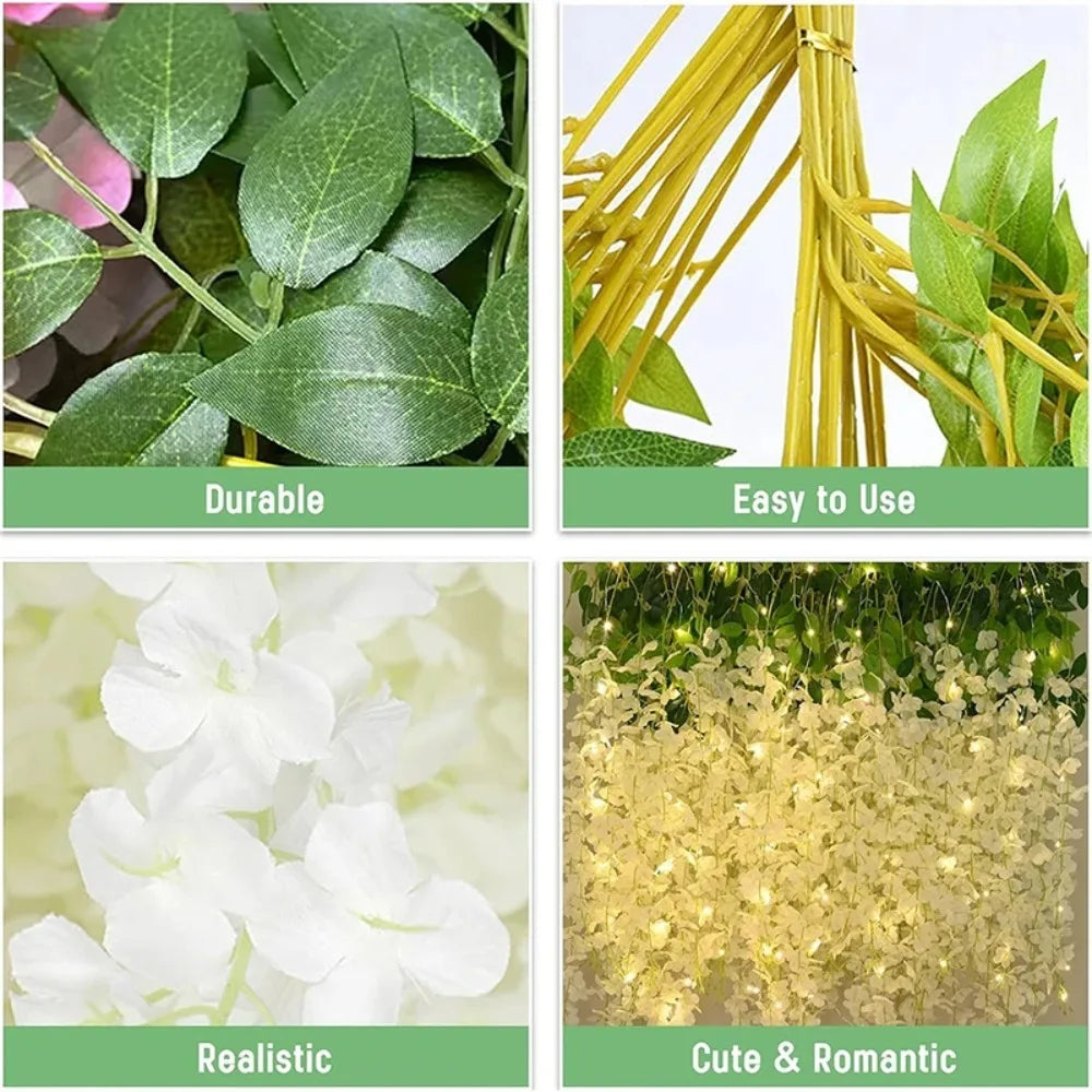 Silk Wisteria Hanging Vine Garland 110cm – 5/10Pcs Wedding Decor Artificial Flower Garland Babs