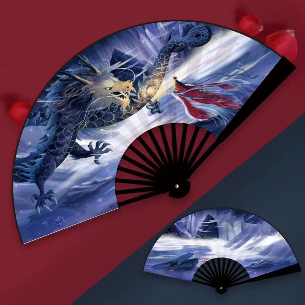 Oriental Mythology Taffeta Folding Fan – Vintage Chinese Style Decorative Folding Fan Babs purple dragon