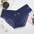 Bow Mesh Low-Rise Seamless Briefs – No-Show Hollow Panties Women's Seamless Briefs Babs Blue 1XL 1pc