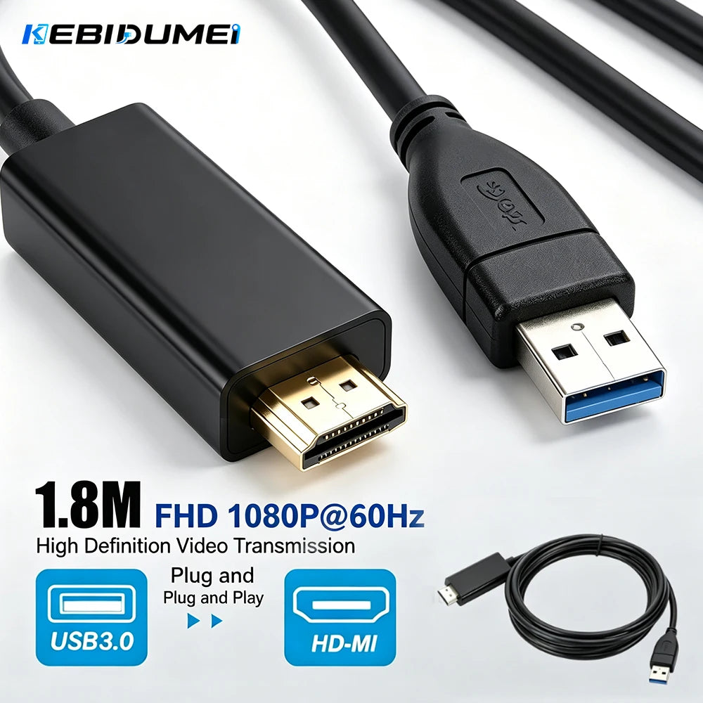 USB 3.0 to HDMI Adapter Cable 1080P HD 1.8M – PC & Laptop USB to HDMI Adapter Babs
