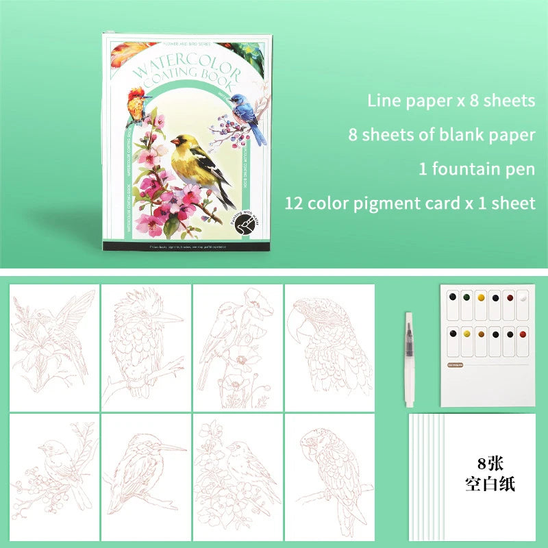 Watercolor Painting Set – 12-Color Paint & Kids Coloring Book Watercolor Art Kit Babs A8