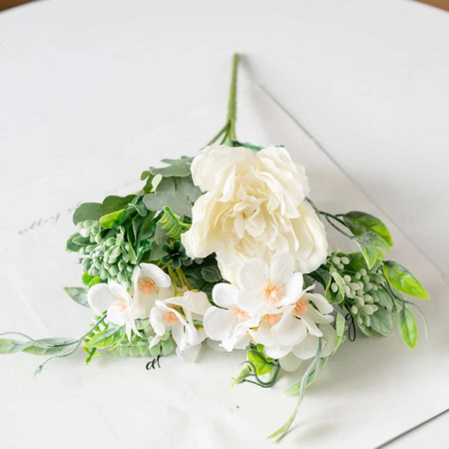 Silk Peony & Hydrangea Artificial Bouquet | Wedding & Home Decor Artificial Flower Bouquet Babs WHITE 2 pcs