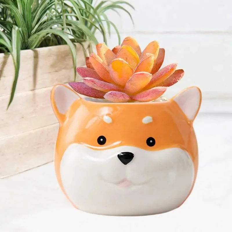Cute Cartoon Dog Ceramic Succulent Flower Pot | Planter Ceramic Flower Pot Babs Shiba Inu