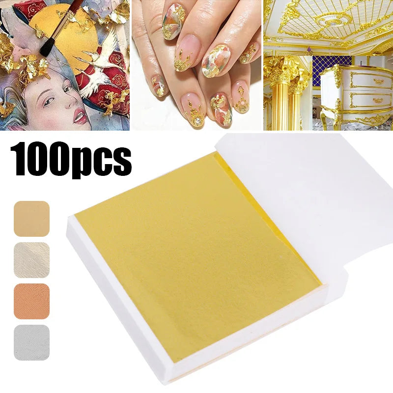 100Pcs Imitation Gold Foil Leaf Sheets – DIY Gilding & Nail Art Gold Foil Craft Sheets Babs