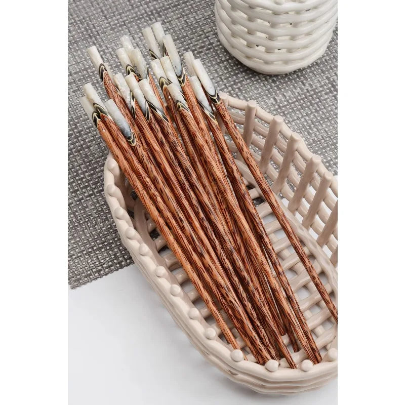 Hand-Carved Wave Pattern Wooden Chopsticks | Set of 5 or 10 Wooden Chopstick Set Babs