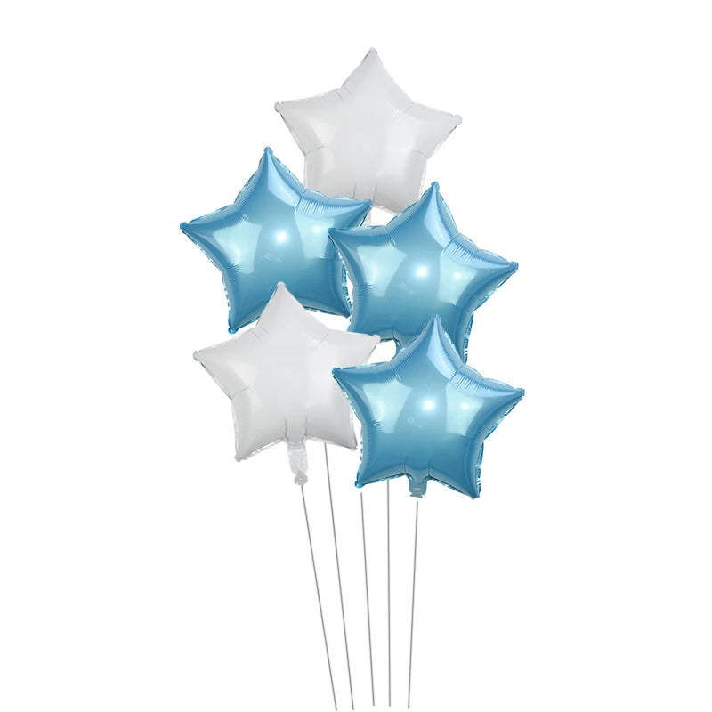 5-Pack 18" Gold Silver Foil Star Balloons – Party Decoration Foil Party Balloons Babs blue white 18inch