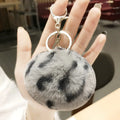 Leopard Fur Ball Keychain Heart Key Ring Bag Pendant Fur Ball Keychain Babs Ball C