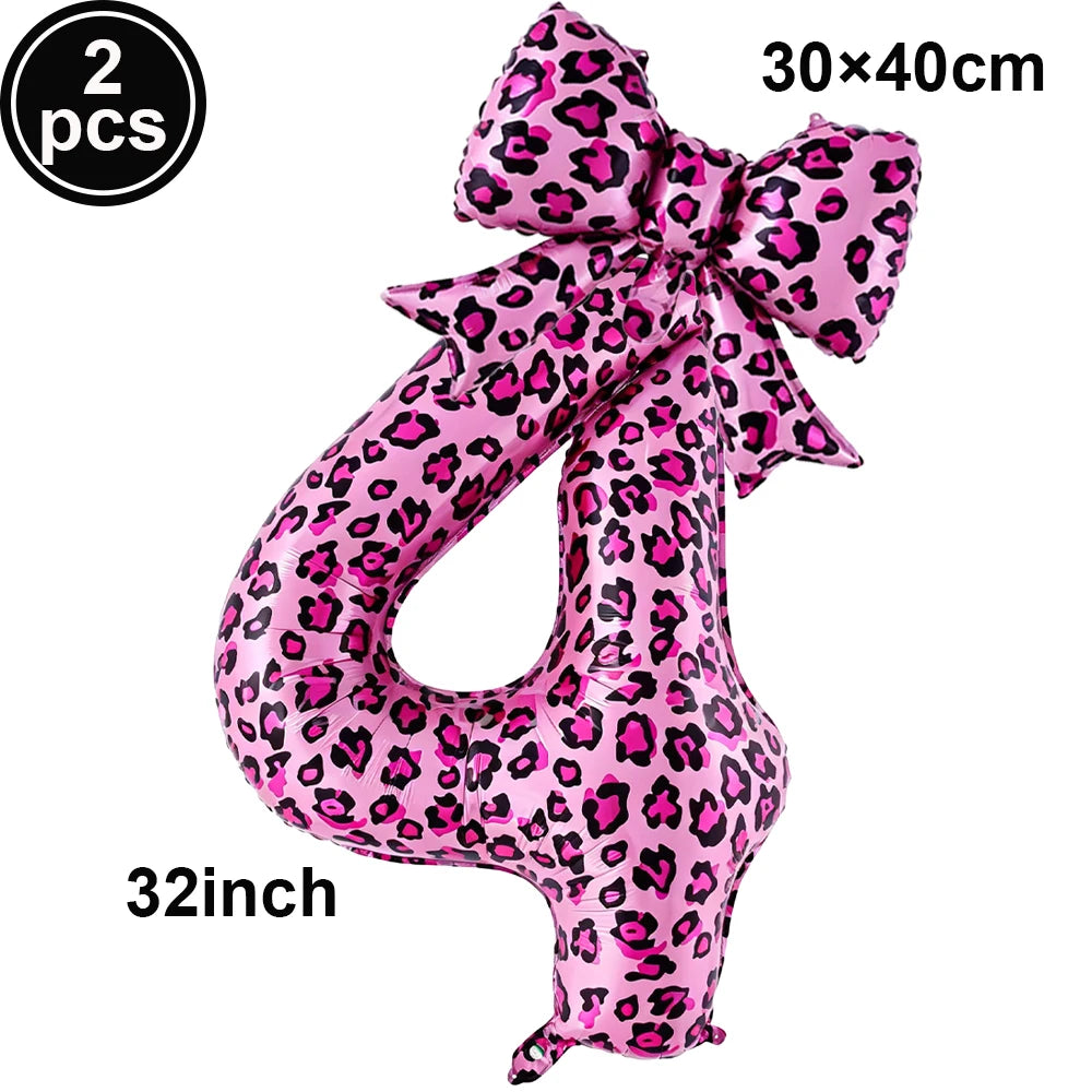 32" Pink Leopard Number Foil Balloons with Bow – Party Decor Party Foil Balloons Babs A-4 As pictures show
