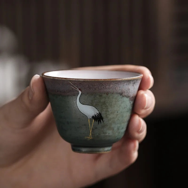 Retro Crane Ceramic Tea Cup – Chinese Style Porcelain Mug Ceramic Tea Mug Babs