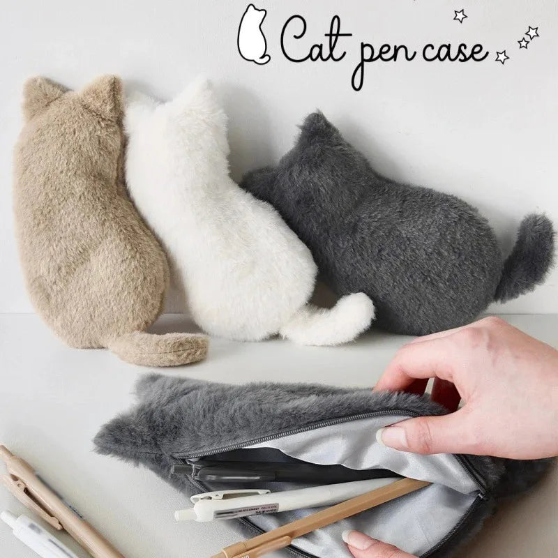 Kawaii Plush Cat Pen Bag – Cute Large Capacity Pencil Pouch Kawaii Pencil Case Babs