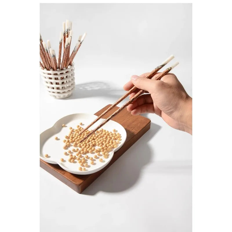 Hand-Carved Wave Pattern Wooden Chopsticks | Set of 5 or 10 Wooden Chopstick Set Babs